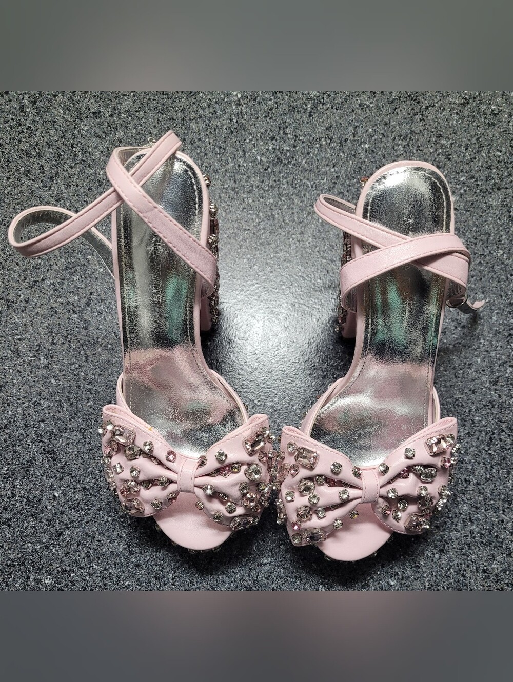 AZALEA WANG MAYA EMBELLISHED BOW CHUNKY HEELED PLATFORM SANDAL LIGHTPINK SIZE 7 - Picture 2 of 14